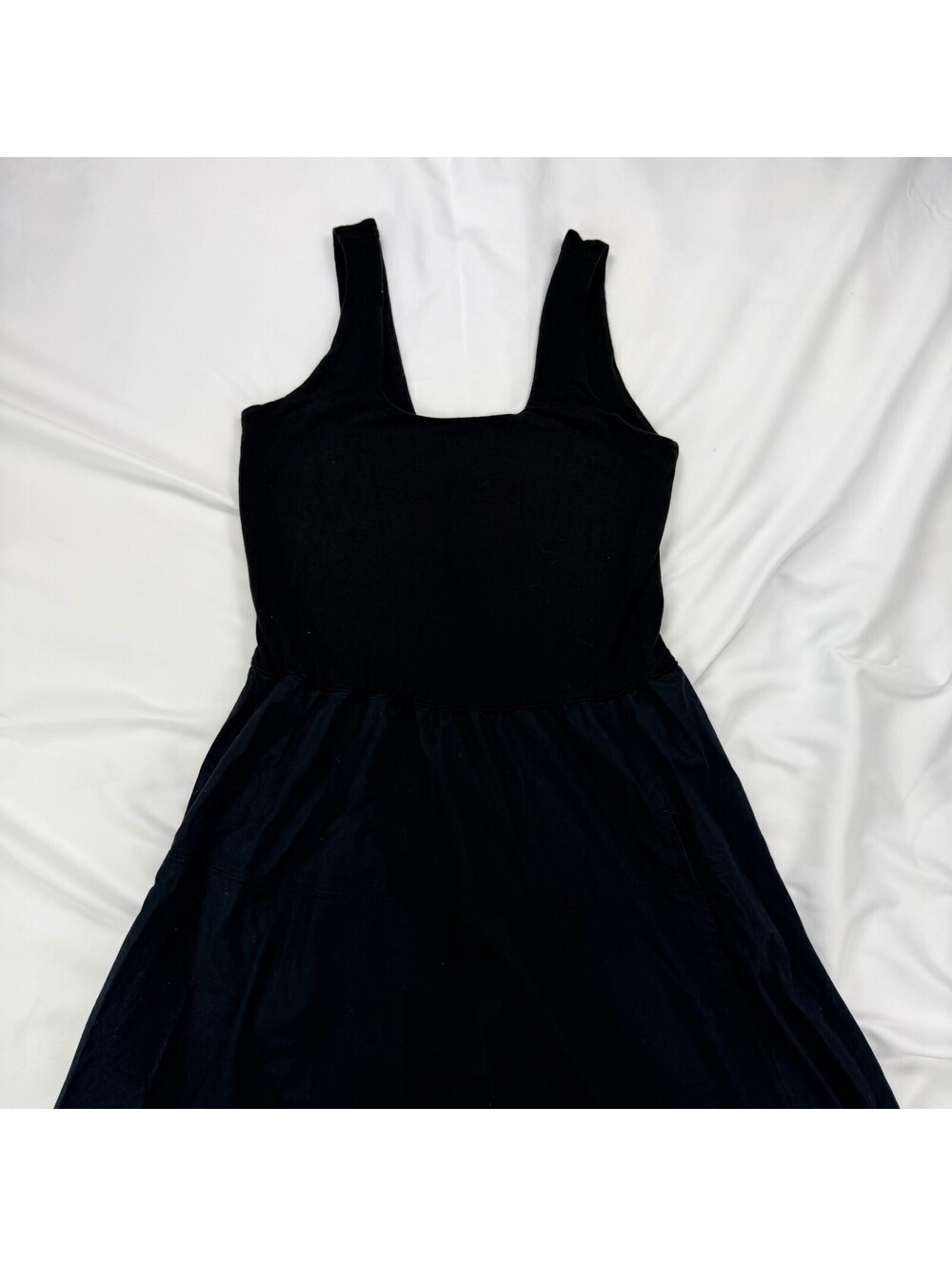 Everlane Riviera Mixed Media Midi Dress Black XS Cotton Poplin Fit Flare HoCo